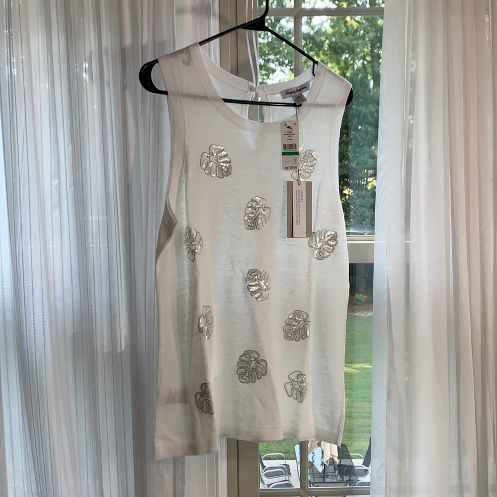 NWT Tommy Bahama Monstera Embellished White Tank